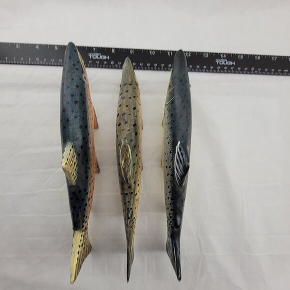 3 Wooden Fishes Realistic Painted Wood Fish Art Decor Display Sculpture Man Cave - Picture 7 of 15